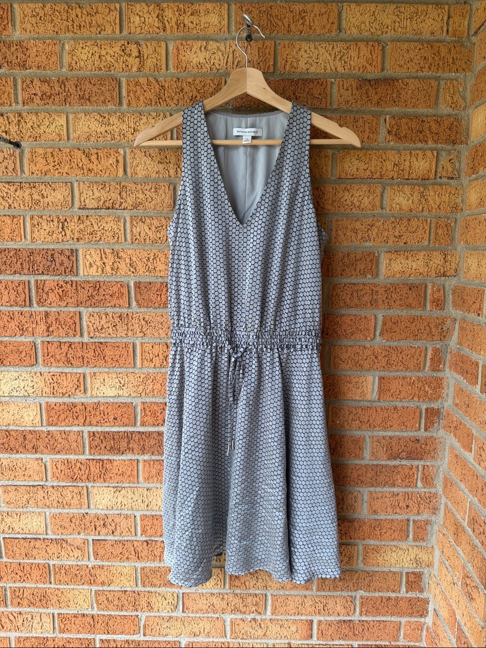 Banana Republic Silver Midi Dress Size 4 Lined Drawstring Waist